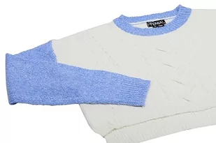 Fenia Damski sweter z dzianiny z krótkim krojem, tekstura Colorblock-Twist, wełniana, biała, niebieska, rozmiar XS/S, Wełna biała, niebieska, XS - Swetry damskie - miniaturka - grafika 1