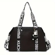 Torebki damskie - TEMU Elegancka Czarna Torba Tote z Tkaniny Oxford dla Kobiet – Wielofunkcyjna, Duża Pojemność, Regulowany Pasek, Zapięcie na Zamek - miniaturka - grafika 1