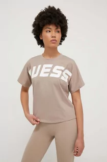 Koszulki sportowe damskie - Guess t-shirt damski kolor brązowy - grafika 1