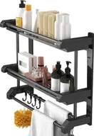 Ręczniki - Wieszak łazienkowy, ścienny wieszak na ręczniki ze stali nierdzewnej do toalety, łazienki, kuchni, akcesoria wiszące, dwuwarstwowy, czarny, 40 cm - miniaturka - grafika 1