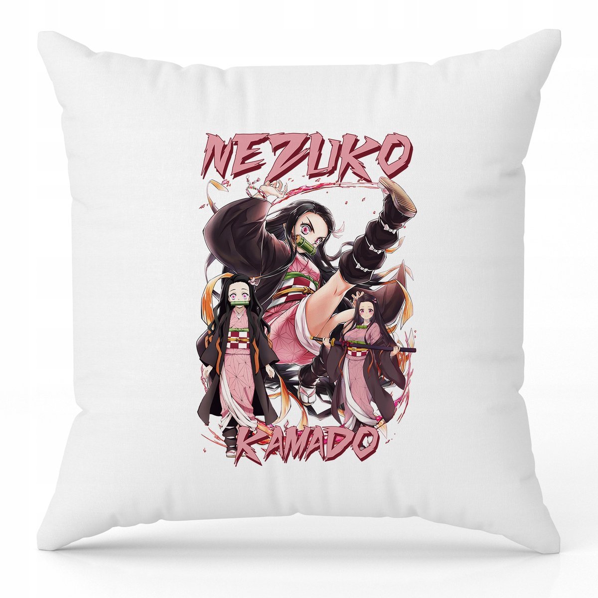 Poduszka Biała Ozdobna 40cm x 40cm NEZUKO DEMON SLAYER Film Anime Wzory