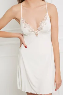 Koszulka nocna z jedwabistej wiskozy - kość słoniowa - Piżamy damskie - miniaturka - grafika 1