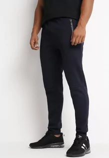 Spodnie męskie - Granatowe Dresowe Spodnie Wykończone Polarem z Gumką w Pasie Parretti - grafika 1