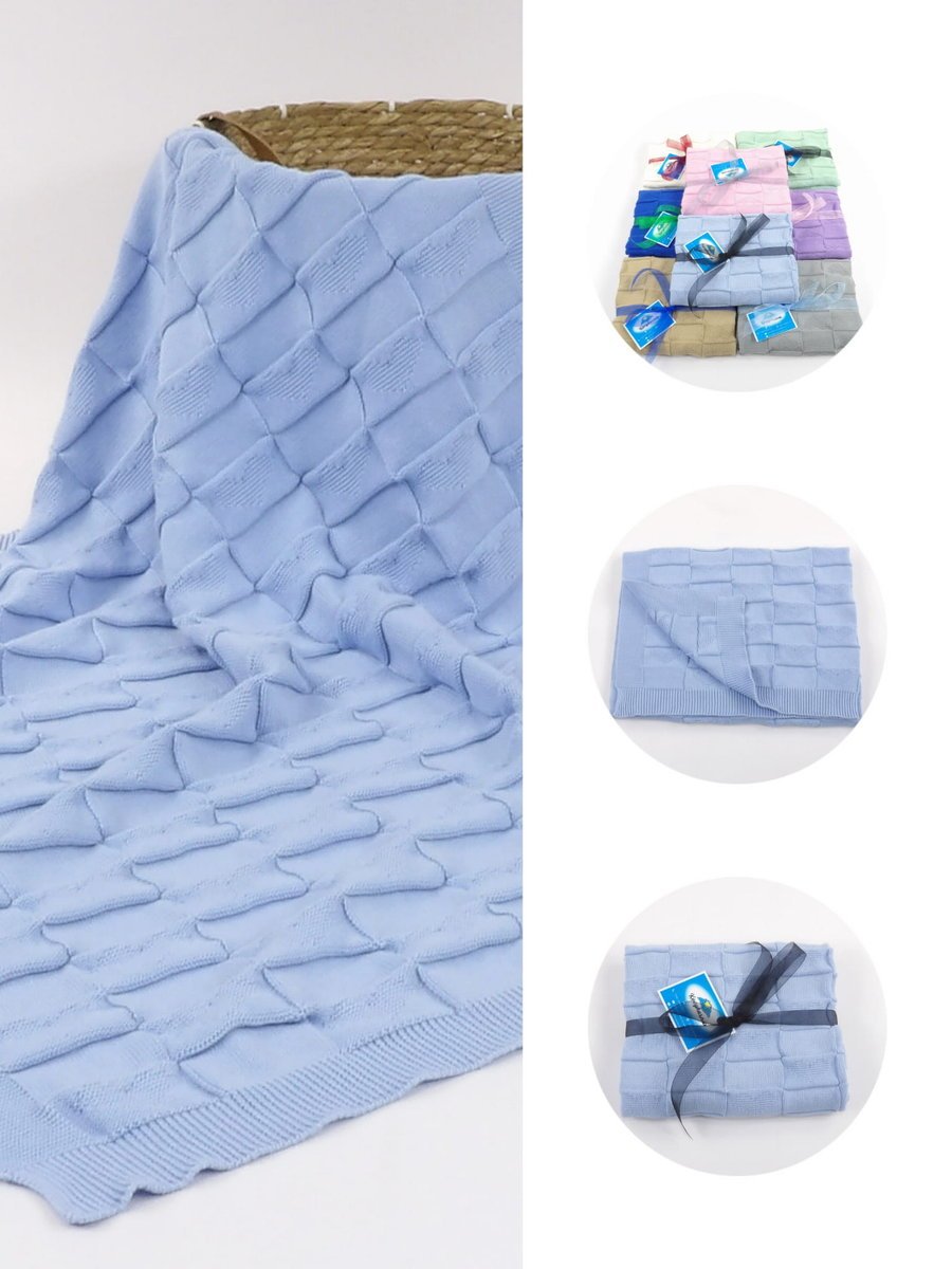 Kocyk dziecięcy niemowlęcy dziany 100% Bawełna do wózka łóżeczka na prezent