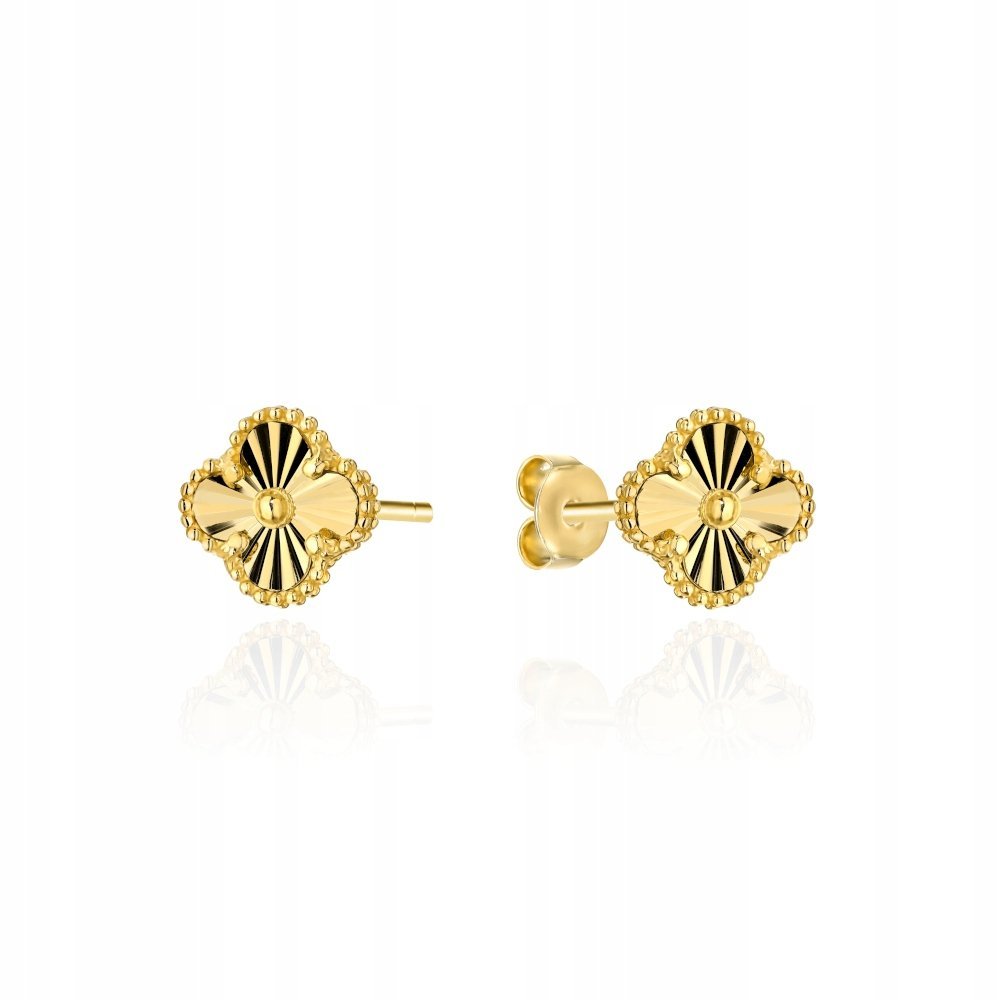 Złote kolczyki 585 Bez kamieni Koniczynki 4mm diamentowana Marokańska 0.88g