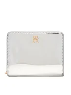 Portfele - Tommy Hilfiger Mały Portfel Damski Med Za W/Flap Met AW0AW18037 Srebrny - miniaturka - grafika 1