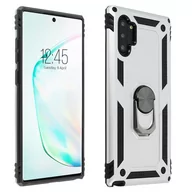 Etui i futerały do telefonów - Samsung Galaxy Note 10ands Etui Bi Material Sztywny miękki magnetyczny stojak na pierścionek Srebrny - miniaturka - grafika 1