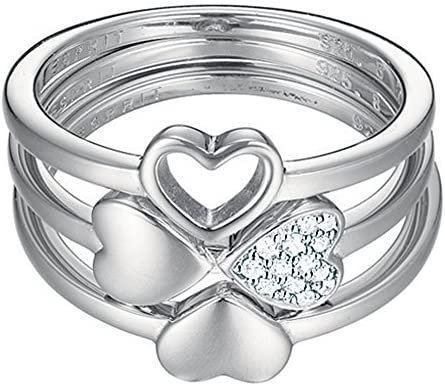Esprit Women Three Rings Silver Zirconia Hearts ESSE91014A160 Size 49 (15.6)