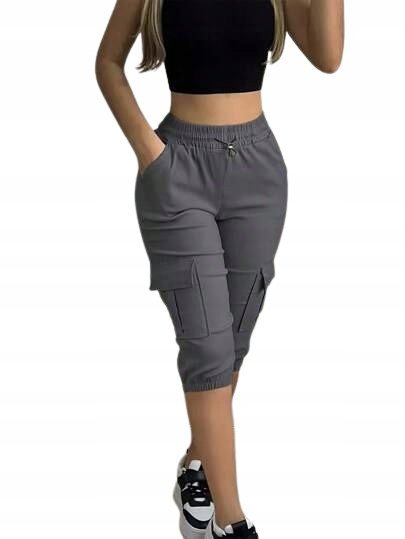 SHEIN SZARE CASUAL SPODNIE BOJÓWKI Z KIESZENIAMI 40/42 1EF