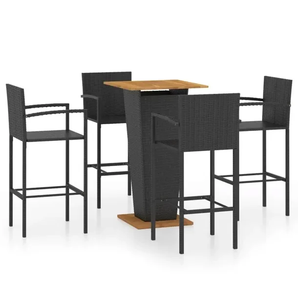 Zestaw Mebli Barowych Rattan PE i Stal Czarny 60x60x110 cm