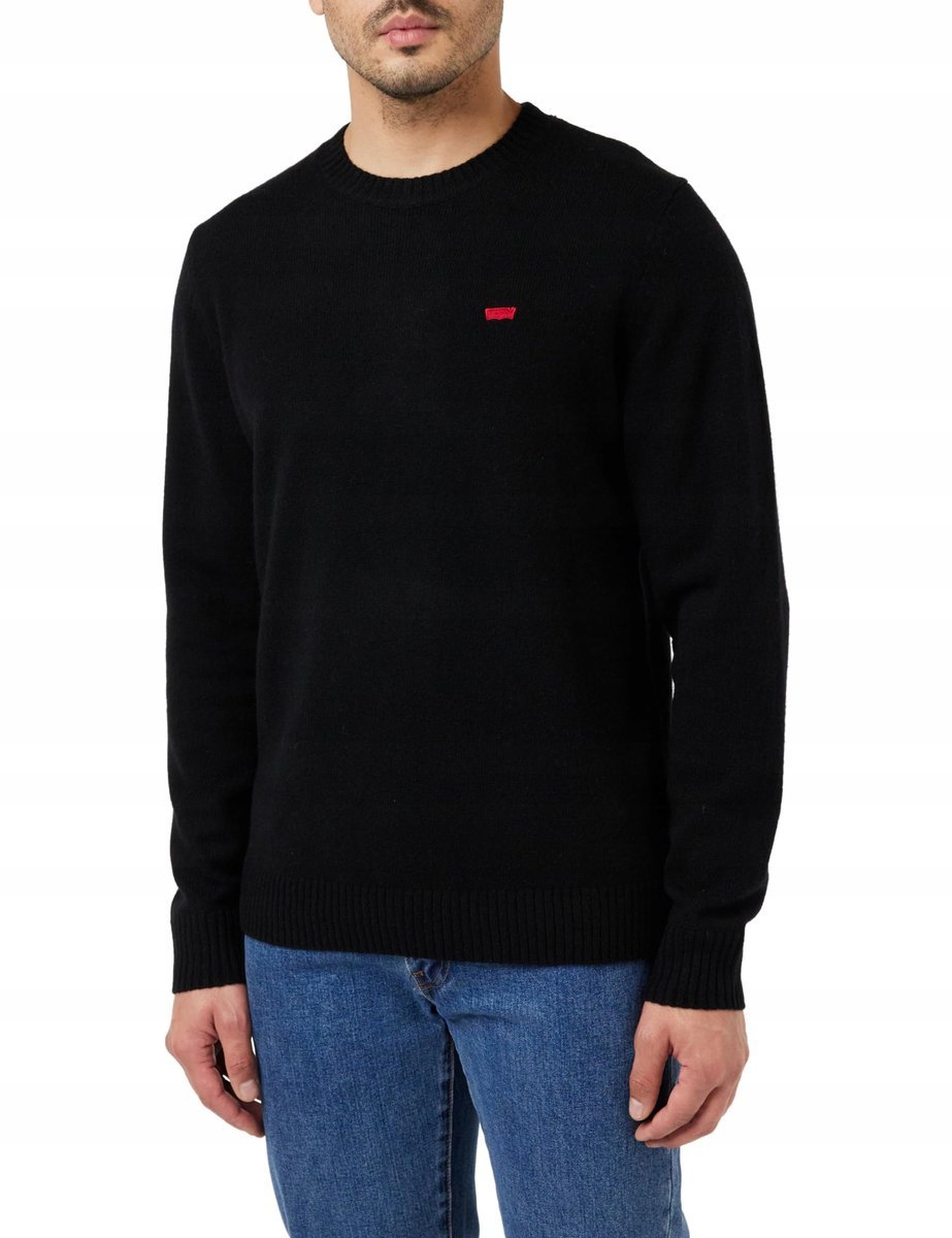 LEVIS CZARNY SWETER MĘSKI Z WEŁNY OKRĄGŁY DEKOLT Z LOGO M XTA