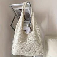 Torebki damskie - TEMU Vintage Damska Torba z Dzianiny - Duża Pojemność Składana Torba Plażowa ze Stałymi Szelkami na Ramię, W Paski, Wytrzymały Poliester na Letnie - miniaturka - grafika 1