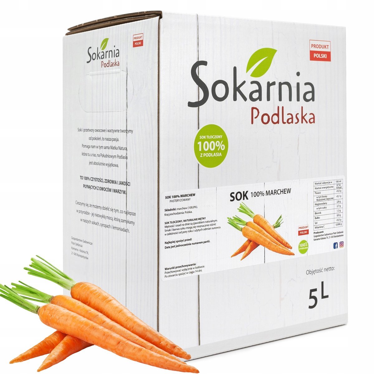 SOK MARCHEWKOWY 5L MARCHWIOWY TŁOCZONY 100% NFC Bogactwo Witamin Zdrowy