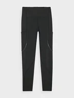 Spodnie sportowe damskie - Damskie legginsy do biegania 4F 4FWAW24TFTIF267 - czarny - miniaturka - grafika 1