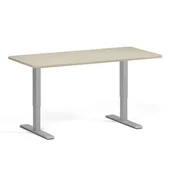 Stoły i stoliki do biura - Stół z regulacją wysokości, 2 silniki, 745 - 1215 mm, zaokrąglone narożniki, blat 1600 x 800 mm, podstawa szara, dąb naturalny - miniaturka - grafika 1