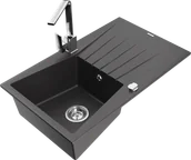 Zlewozmywaki z baterią - Mexen Cesar zlewozmywak granitowy 1-komorowy z ociekaczem i baterią kuchenną Rita, czarny nakrapiany - 6514-76-670300-00 - miniaturka - grafika 1