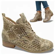 Botki damskie - Botki Damskie Wiosenne Eleganckie Ażurowe Sznurowane Beż Modne Potocki 38 - miniaturka - grafika 1
