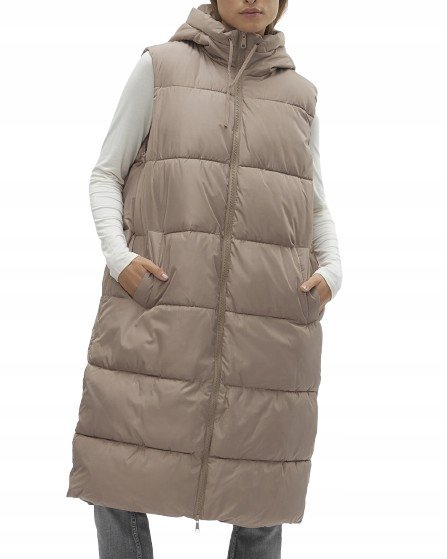 VERO MODA KAMIZELKA DAMSKA BRĄZOWA PIKOWANA NA ZAMEK L JYA