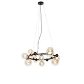 Lampy sufitowe - QAZQA Lampa wisząca art deco czarna z bursztynowym szkłem 12 lampek - David - miniaturka - grafika 1