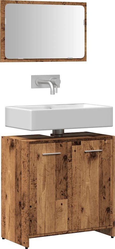 vidaXL Szafka łazienkowa z lustrem, stare drewno