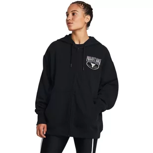 Damska bluza treningowa rozpinana z kapturem Under Armour Project Rock HW Terry FZ OS Q1 - czarna - UNDER ARMOUR - Koszulki sportowe damskie - miniaturka - grafika 1