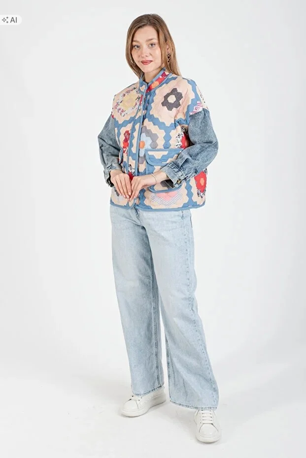 PIKOWANA KURTKA DAMSKA Z WZOREM BOHO W STYLU VINTAGE M 5IA