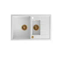 Zlewozmywaki - QUADRON MORGAN 156 biały metalik + odpływ miedziany PVD (HB8224U1-C1) HB8224U1-C1 - miniaturka - grafika 1