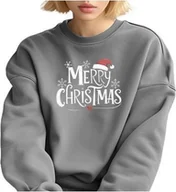 Swetry damskie - Damski sweter świąteczny Wesołych Świąt bluza Xmas pulower bluzka z długim rękawem, szary, damski, M - miniaturka - grafika 1
