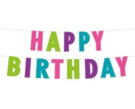 Dekoracje sali - Godan Baner Happy Birthday kolorowy z brokatem- 200 cm - 1 szt. PF-GHBB - miniaturka - grafika 1