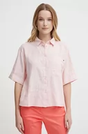 Koszule damskie - Tommy Hilfiger koszula lniana kolor różowy relaxed z kołnierzykiem klasycznym WW0WW41392 - miniaturka - grafika 1