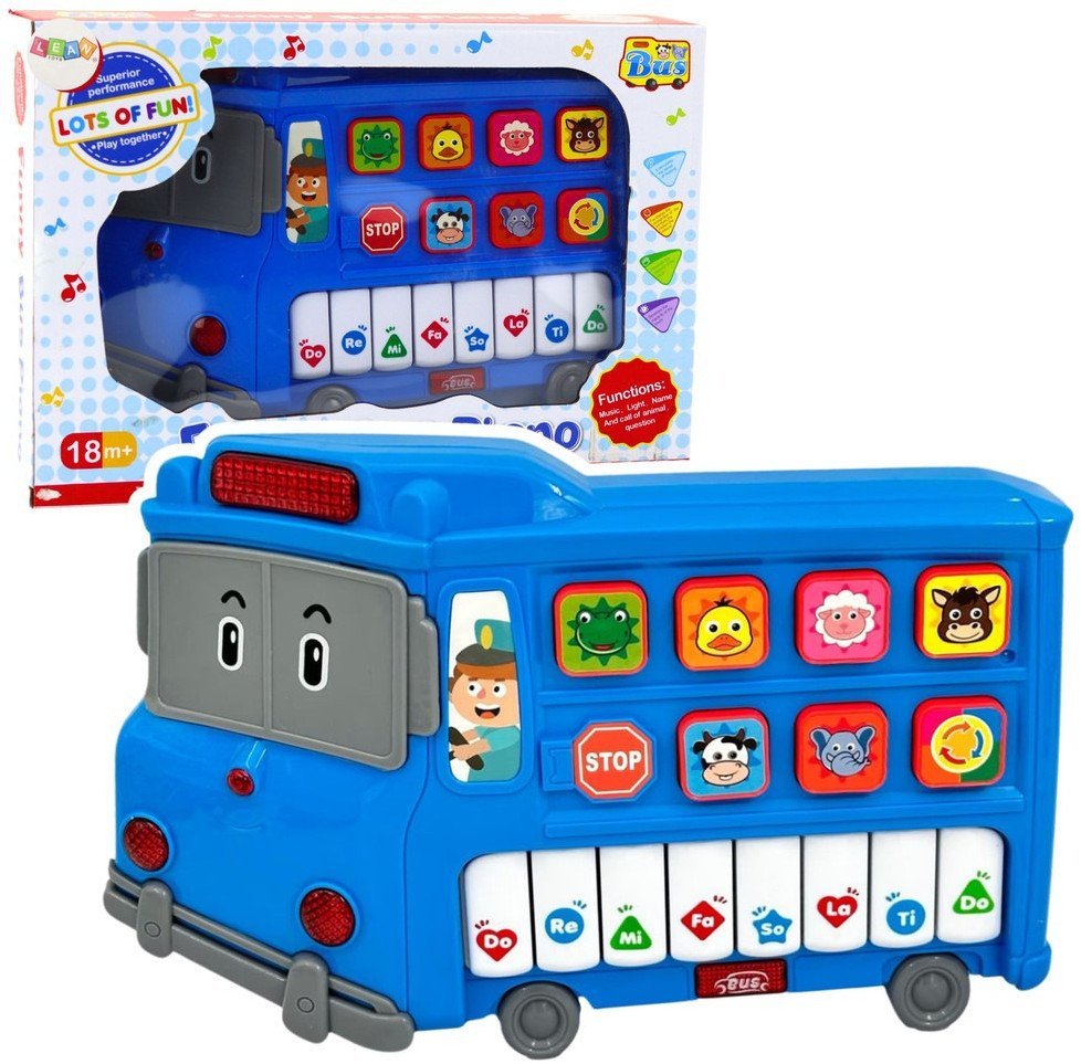 LeanToys Pianinko Elektryczne Edukacyjne Dla Malucha Autobus Niebieski