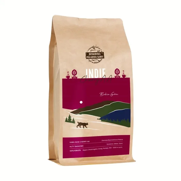Świeżo Palona Kawa Ziarnista Indie Cherry Aa 500g 100% Robusta Espresso