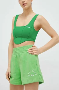 Tommy Hilfiger szorty damskie kolor zielony z aplikacją high waist - Spodenki damskie - miniaturka - grafika 1