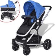 Wózki dziecięce - vidaXL Wózek spacerowy 2w1 (gondola i spacerówka) niebieski czarny - miniaturka - grafika 1