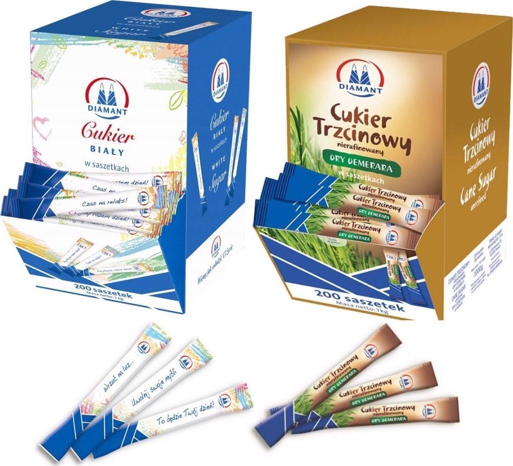 Diamant Diamant cukier biały + trzcinowy w saszetkach 200szt 1kg x 2 sztuk