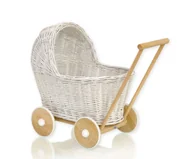 Wózki dla lalek - Wiklinowy wózek dla lalek pchacz - biały - miniaturka - grafika 1