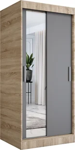 MKPOL Szafa przesuwna MODUO COMFORT 90 dąb sonoma/antracyt z lustrem po lewej - Szafy - miniaturka - grafika 1