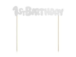 PartyDeco Topper na tort 1st Birthday srebrny KPT33-018B - Baby shower i roczek - miniaturka - grafika 1