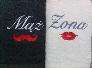 Komplet ręczników w pudełku 2szt 70x140 Mąż-Żona Usta-Wąsy grafitowy kremowy - Ręczniki - miniaturka - grafika 1
