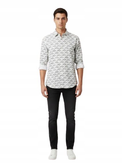 SELECTED HOMME KOSZULA CASUAL BIAŁA W CZARNY WZÓR M N1A