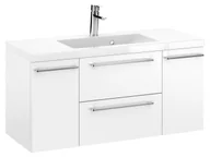 Szafki łazienkowe - Szafka Wisząca Z Umywalką RON 100 cm D - Biały Mat - Uchwyty Chromowane - miniaturka - grafika 1