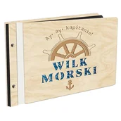 Albumy fotograficzne - Album Na Zdjęcia Z Pierwszą Stroną W Kolorze W Drewnianej Oprawie Z Czarnymi Kartami Z Grawerem Wilk Morski Wakacje Nad Morzem - miniaturka - grafika 1