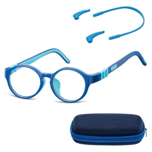 Elastyczne dziecięce oprawki okularowe zerówki okrągłe + gumka Sunoptic K7A granatowe - Okulary korekcyjne, oprawki, szkła - miniaturka - grafika 1