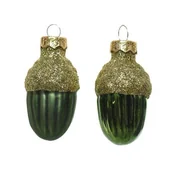 Bombki - Bombki szklane w kształcie żołędzi żołądź 12sztuk Ciemnozielony - miniaturka - grafika 1