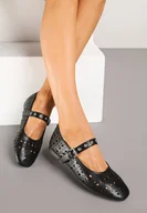 Baleriny - Czarne Ażurowe Balerinki z Rockowym Paskiem z Klamerką Ilionra - miniaturka - grafika 1