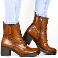 Botki damskie - Damskie Botki Trapery na Klocku Potocki 12181 Brązowe - miniaturka - grafika 1