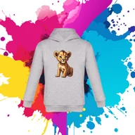 Bluzy dla dziewczynek - Bluza dziecięca typu kangurka z kapturem w kolorze jasnoszarym z nadrukiem lew 2 lata - miniaturka - grafika 1