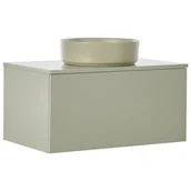 Szafki łazienkowe - BELIANI Szafka łazienkowa wisząca z umywalką zielona MDF korpus 60 x 52 xcm ryflowane fronty szuflada umywalka nablatowa - miniaturka - grafika 1