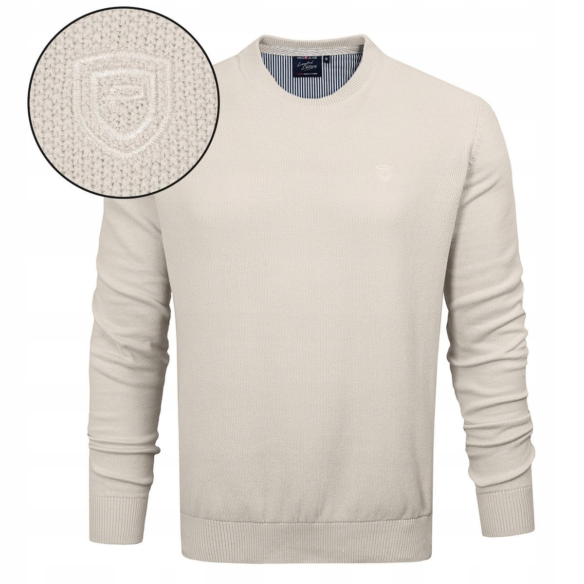 Elegancki SWETER Męski Klasyczny JASNOBEŻOWY Bawełniany XXL Pako Jeans