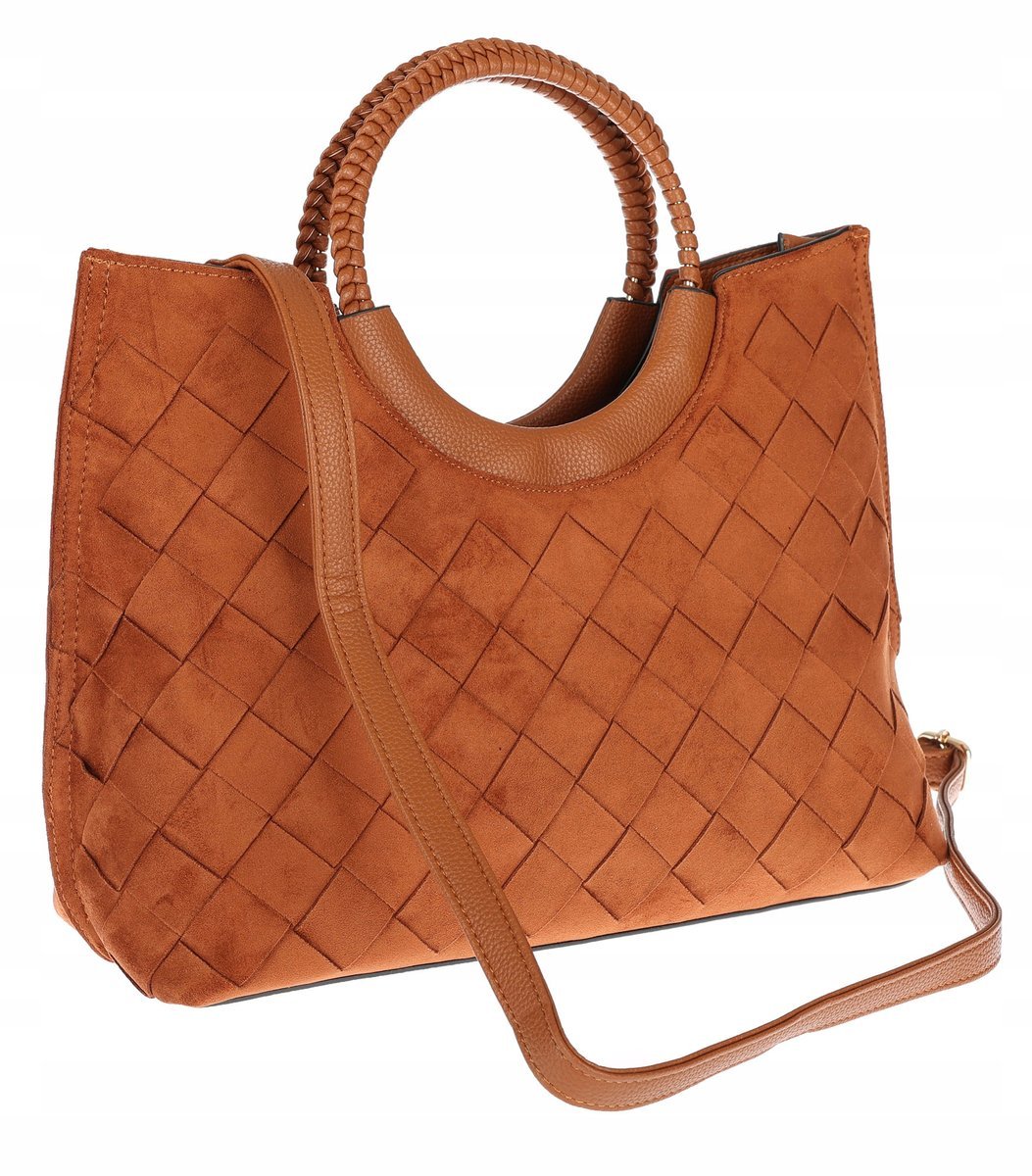 Torebka zamszowa damska kuferek Listonoszka elegancka mała 4192 Brązowa